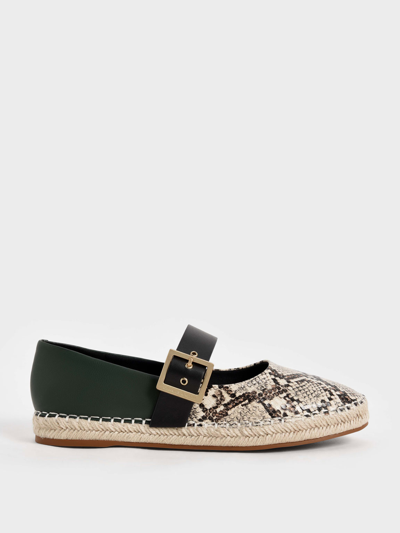 Charles & Keith Snake-print Buckled Espadrille Flats In Animal Print Natural