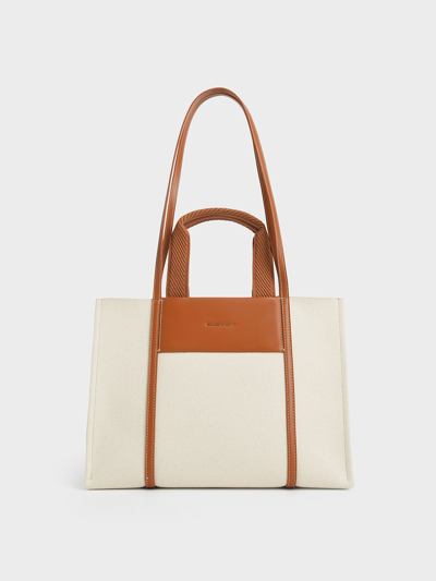 Charles & Keith Shalia Large Double Handle Tote Bag In Cognac