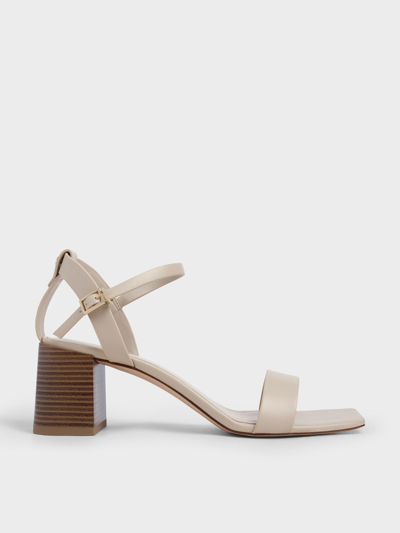 Charles & Keith Ankle Strap Stacked Heel Sandals In Chalk