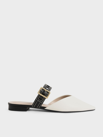 Charles & Keith Cut-out Strap Flat Mule Pumps In White