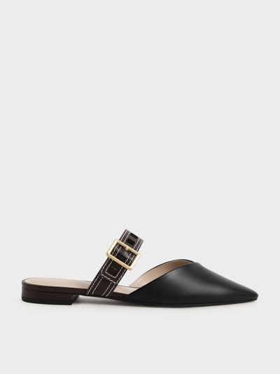 Charles & Keith Cut-out Strap Flat Mule Pumps In Black