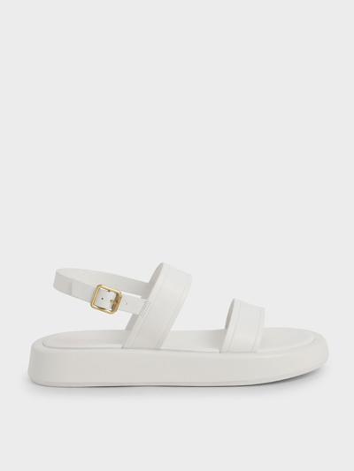 Charles & Keith Open Toe Slingback Platform Sandals In White