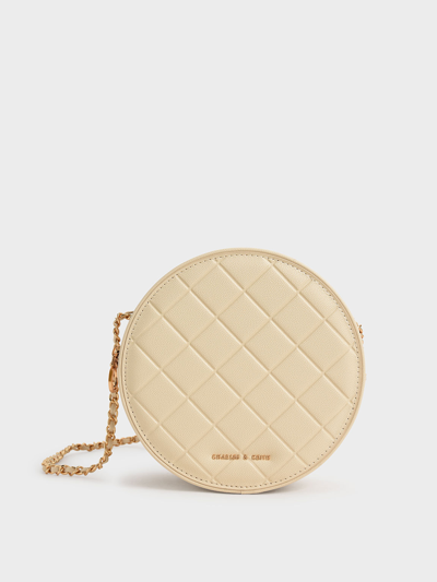 Charles & Keith Quilted Circle Bag In Beige