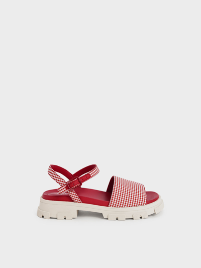 Charles & Keith Girls' Check-print Ankle-strap Sandals In Red