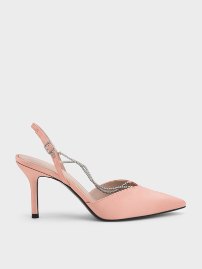 Charles & Keith Adel Recycled Polyester Gem-strap Slingback Ballerina Pumps In Blush
