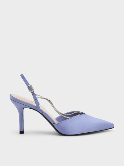 Charles & Keith Adel Recycled Polyester Gem-strap Slingback Ballerina Pumps In Blue