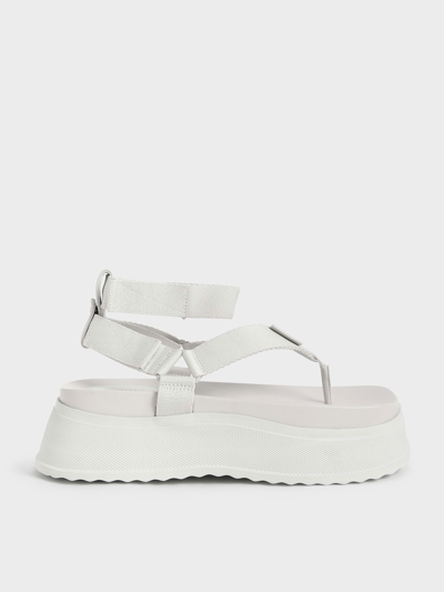 Charles & Keith Joss Ankle-strap Flatform Thong Sandals In Chalk