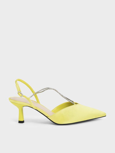 Charles & Keith Recycled Polyester Gem-strap Slingback Pumps In Lime