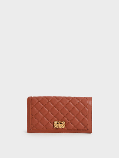 Charles & Keith Micaela Quilted Phone Pouch In Brick