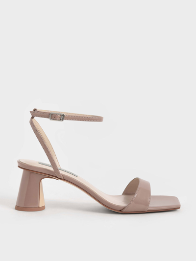 Charles & Keith Patent Ankle-strap Cylindrical Heel Sandals In Nude