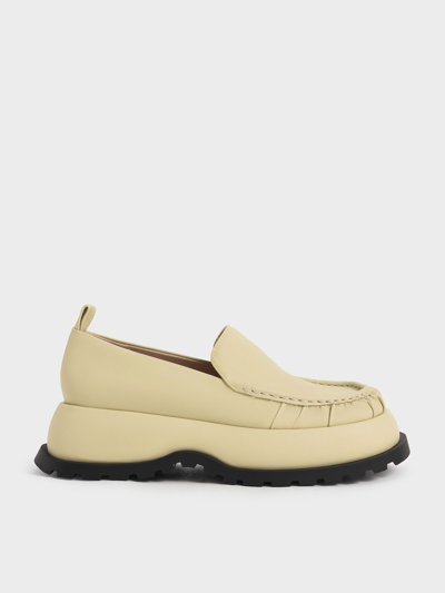 Charles & Keith Astrid Ruched Platform Loafers In Yellow