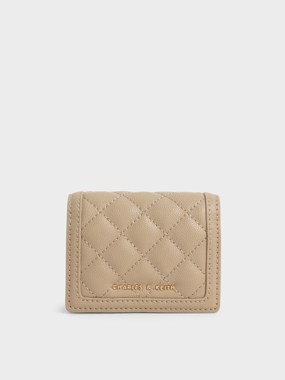 Charles & Keith Micaela Quilted Card Holder In Sand