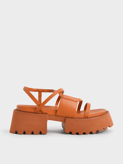 Charles & Keith Nadine Strappy Platform Sandals In Orange