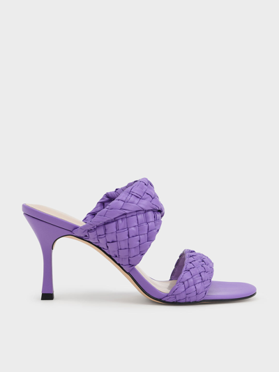 Charles & Keith Double Strap Woven Heeled Mules In Purple