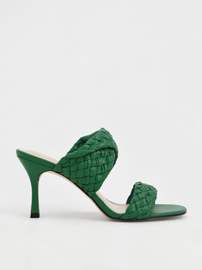 Charles & Keith Double Strap Woven Heeled Mules In Green