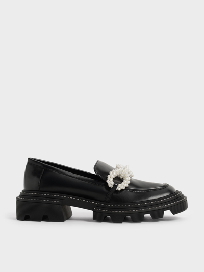 Charles & Keith Perline Beaded Platform Loafers In Black