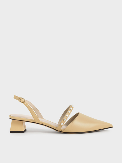 Charles & Keith Beaded Slingback Pumps In Yellow