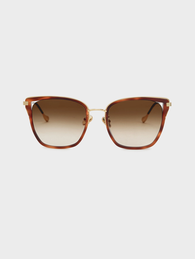 Charles & Keith Recycled Acetate Tortoiseshell Butterfly Sunglasses In T. Shell