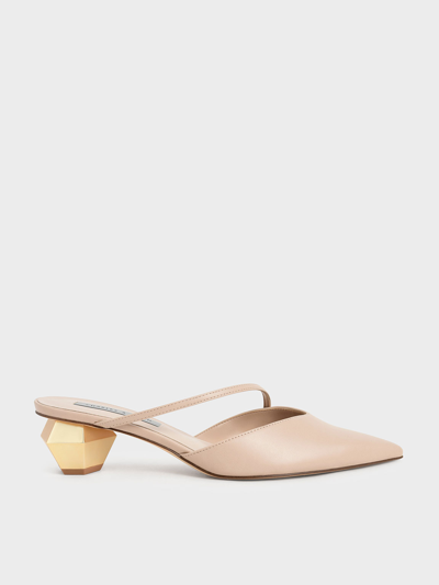 Charles & Keith Asymmetric Strap Chrome Heel Mules In Light Pink
