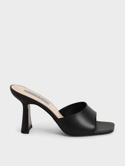 Charles & Keith Square Toe Heeled Mules In Black