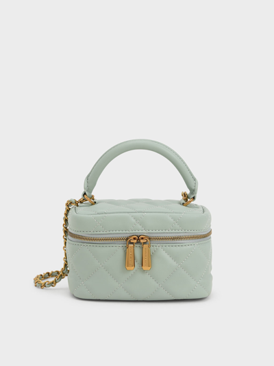 Charles & Keith Quilted Round Pouch In Mint Green