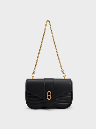 Charles & Keith Aubrielle Panelled Crossbody Bag In Black