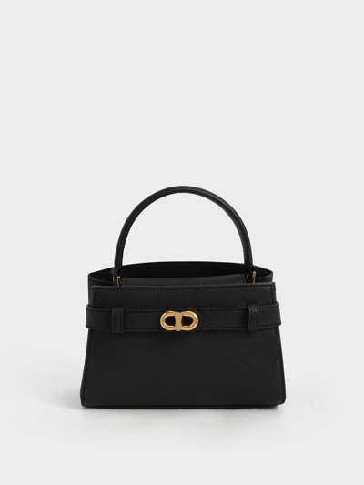 Charles & Keith Aubrielle Metallic-buckle Top Handle Bag In Black
