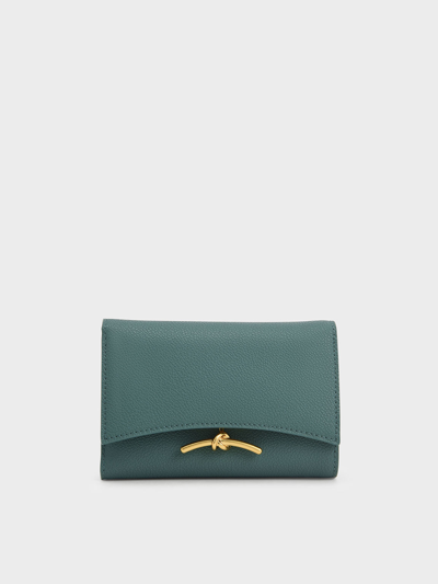 Charles & Keith Huxley Metallic-accent Front Flap Wallet In Teal
