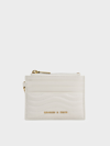 Charles & Keith Aubrielle Stitch-trim Zip Card Holder In Cream