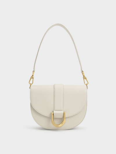 Charles & Keith Gabine Leather Saddle Bag​ In Chalk