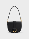 Charles & Keith - Gabine Leather Saddle Bag​ In Black