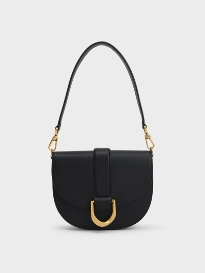 Charles & Keith Gabine Leather Saddle Bag​ In Black