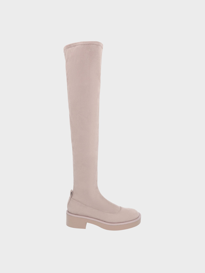 Charles & Keith Textured Thigh-high Block Heel Boots In Taupe
