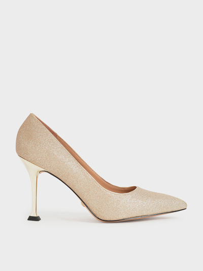 Charles & Keith Glittered Sculptural Stiletto Heel Pumps In Gold