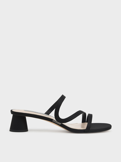 Charles & Keith Satin Wavy Strap Mules In Black