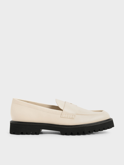 Charles & Keith Chunky Penny Loafers In Chalk