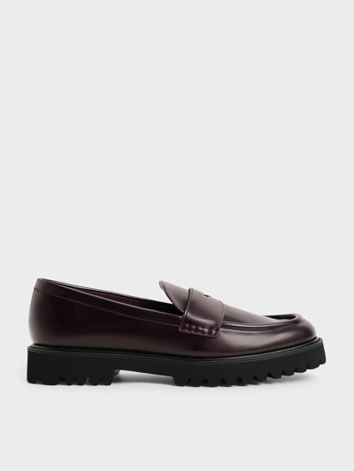 Charles & Keith Chunky Penny Loafers In Burgundy