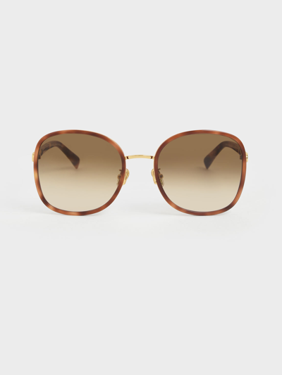 Charles & Keith Braided Temple Tortoiseshell Butterfly Sunglasses In T. Shell