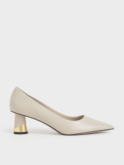 Charles & Keith Metallic Sculptural Heel Pumps In Chalk