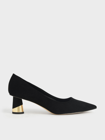 Charles & Keith Metallic Sculptural Heel Textured Pumps In Black Textured