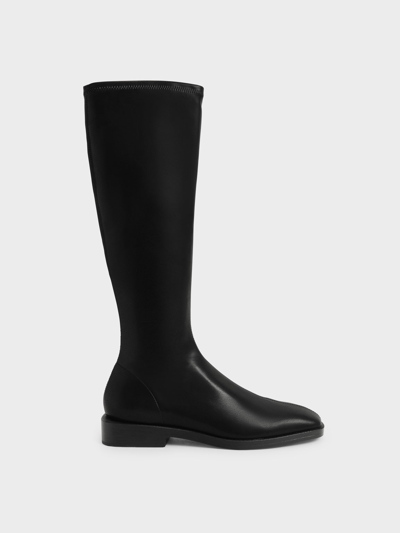 Charles & Keith Knee High Flat Boots In Black