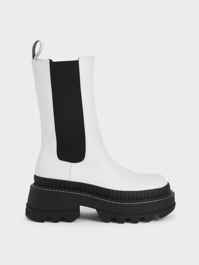 Charles & Keith Rhys Chelsea Calf Boots In White