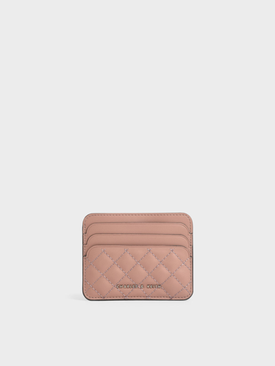 Charles & Keith Cleo Quilted Card Holder In Blush