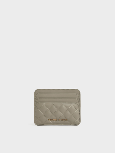 Charles & Keith Cleo Quilted Card Holder In Taupe