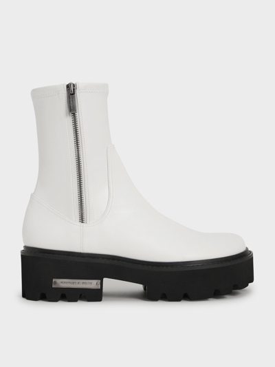Charles & Keith Side-zip Ankle Boots In White