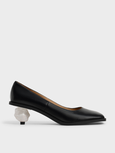 Charles & Keith Sculptural Heel Pumps (kid Leather) In Black