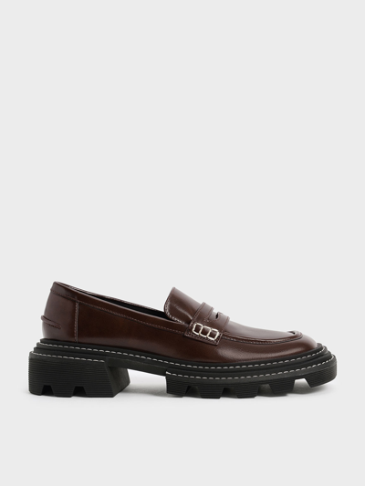 Charles & Keith Perline Chunky Penny Loafers In Dark Brown