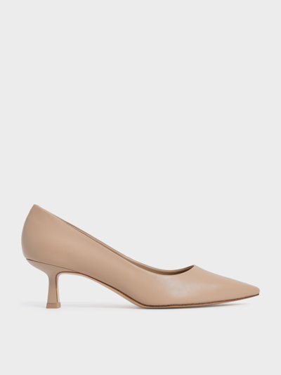 Charles & Keith Pointed Kitten Heel Pumps In Nude