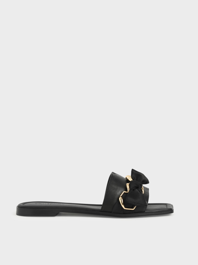 Charles & Keith Satin Scarf Leather Slide Sandals In Black