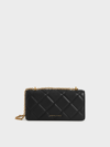 Charles & Keith Paffuto Chain Handle Quilted Long Wallet In Black